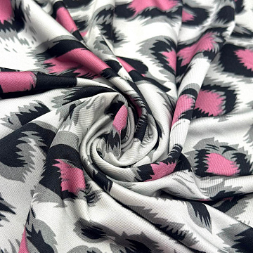 Трикотаж масло набивное "Анималистичный принт" FDY, белый, розовый, черный, 150 см, 200 г/м²