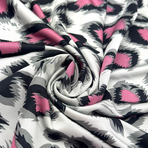Трикотаж масло набивное "Анималистичный принт" FDY, белый, розовый, черный, 150 см, 200 г/м²