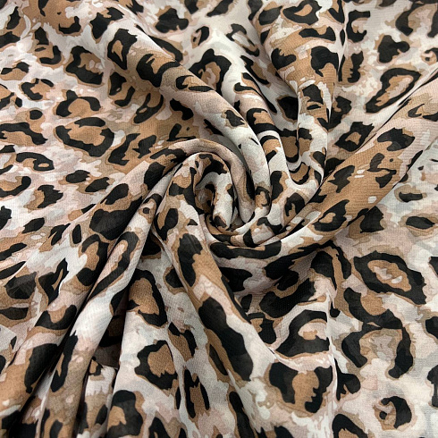 Шифон принт "Леопард" CH6909 капучино, белый, 148 см, 70-75 г/м²