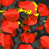 Трикотаж масло набивное односторонний бордюр "Цветы" горчичный, красно-розовый, 150 см,  200 г/м² фото № 3