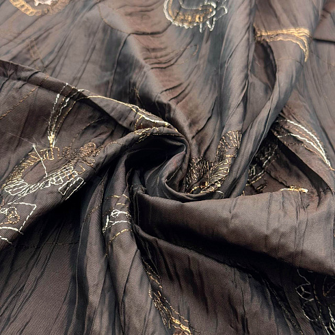 Тафта жатая с паетками, коричневый, 90 г/м², 150 см