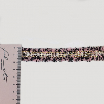 Тесьма декоративная T 18013 розовый, черный, белый,  2 см (намотка 50 ярдов)