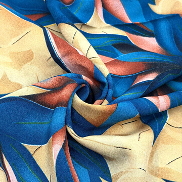 Плательная принт "Листья" D#1 сине-зеленый, бежевый, 150 см, 73 г/м²