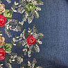 Джинс вышивка двухсторонний бордюр Цветы" D2, деним, красный, 196 г/м², 145 см фото № 4