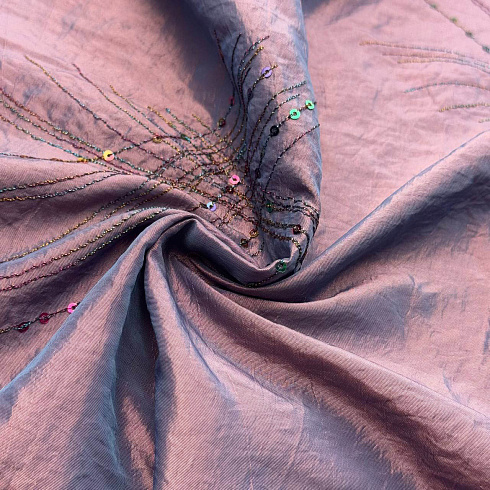 Тафта жатая с паетками D1, фиолетово-персиковый, 90 г/м², 150 см