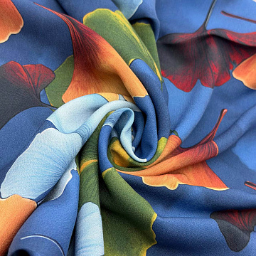 Плательная принт "Цветы" D#8 джинсовый, зеленый, 150 см, 73 г/м²