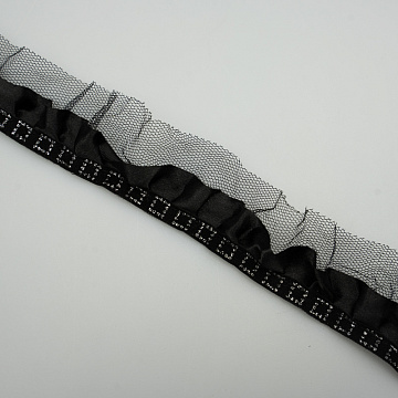 Тесьма декоративная T 117-1 черный, серебро, 4 см (намотка 10 ярдов)