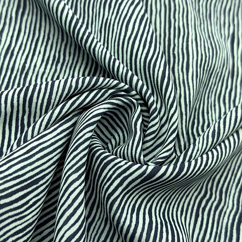 Шифон вельвет принт "Полосы" R-009, темно-синий, мятный, 70 г/м², 150 см