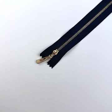 Молния металлическая неразъемная 15 см, темно-синий, золото