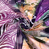 Шифон принт "Цветы" двухсторонний бордюр F020173, белый, пурпурный, 75 г/м², 150 см фото №1