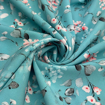 Ниагара принт "Цветы" N2474 бирюзовый, белый, 150 см, 110 г/м²