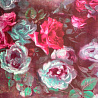 Трикотаж эластан (скуба) "Цветы" PDP1702 мятный, темно-розовый, 150 см, 270 г/м² фото № 3
