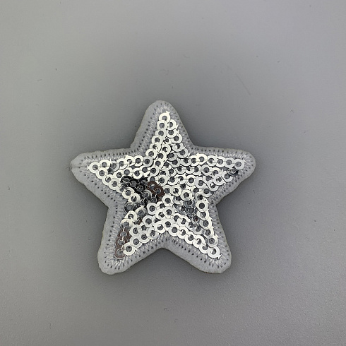 Термонаклейка "Звезда" с пайетками A-001 серебро, 4,5 см