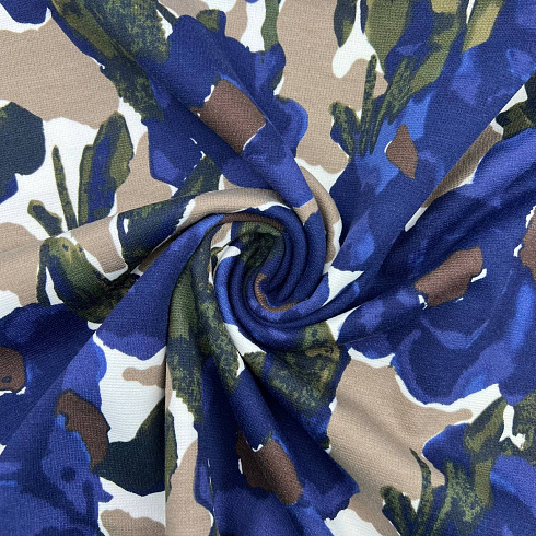 Трикотаж джерси принт "Цветы" WPP610, темно-синий, хаки, 270 г/м², 150 см