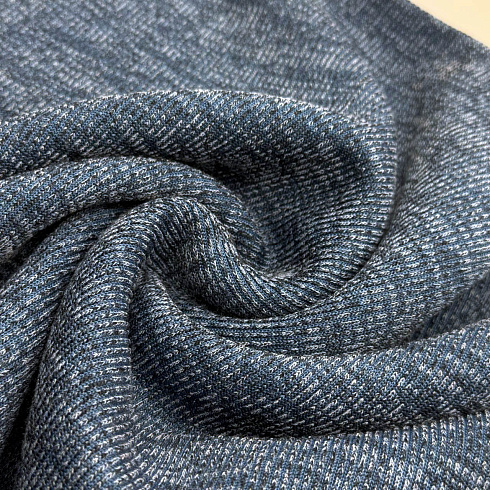 Трикотаж меланж в рубчик TRX138, джинсовый, 150 см, 300 г/м²