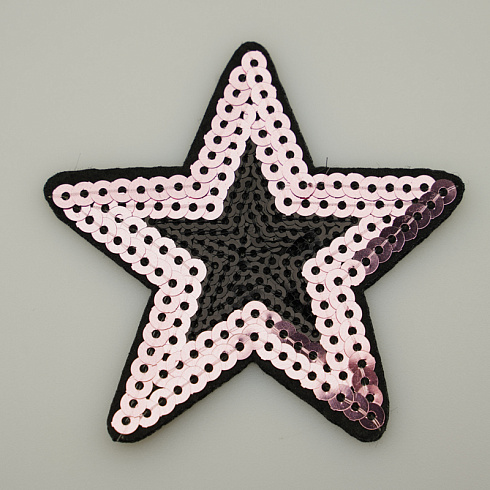 Термонаклейка "Звезда" с пайетками KL-152 розовый, черный, 7,5 см