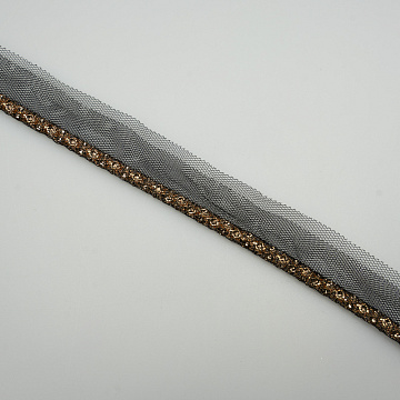 Кант декоративный T 649 черный, золото, 0,7 см (намотка 50 ярдов)