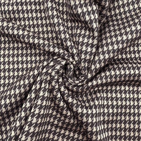 Трикотаж жаккард принт "Гусиная лапка" JC6289, коричневый, бежевый, 155 см, 215 г/м²