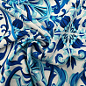 Вискоза (штапель) принт двухсторонний бордюр "Узоры" D112-1-1, синий, белый, 110 г/м², 150 см. фото №1