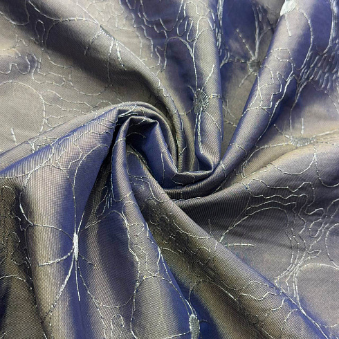 Тафта с металлической вышивкой, синие-золотой, серебряный, 90 г/м², 150 см