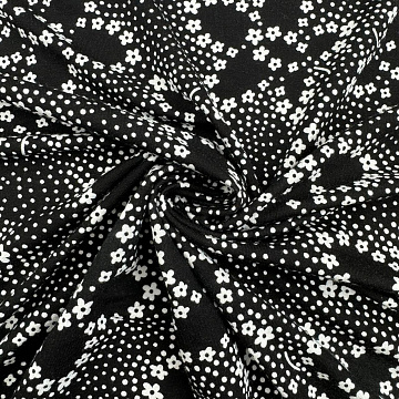 Трикотаж вискоза набивная "Цветы" RY20146, черный, белый,150 см, 200 г/м²