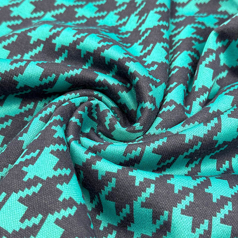 Трикотаж жаккард принт "Гусиная лапка" JC6289-3, темно-синий, морская волна, 155 см, 215 г/м²