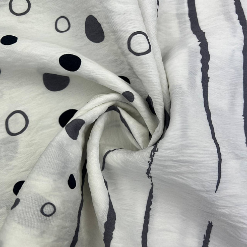Блузочная ткань с вискозой "Горошки и полосы" D7094,белый, серый, 100 г/м², 145 см
