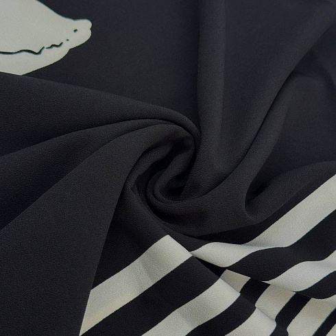 Костюмная принт односторонний бордюр "Цветы" арт.NZ-595, черный, белый, 150 см, 200 г/м²