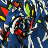 Шифон вельвет принт "Листья" R-214, синий, красный, 70 г/м², 150 см фото №1