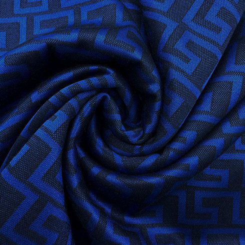 Трикотаж  жаккард с блеском "Геометрия" D#9855 синий, черный, 150 см, 300 г/м²