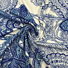 Трикотаж масло браш "Огурцы" DTY F004 белый, синий, 150 см, 200 г/м² фото №1