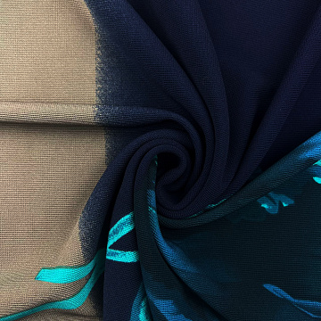 Трикотаж "Оттоман" принт цветы односторонний бордюр D2, темно-синий, 150 см, 270 г/м²