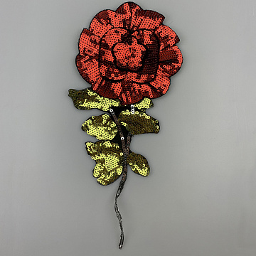 Термонаклейка "Цветок" с пайетками S922 красный, оливковый 36,5см