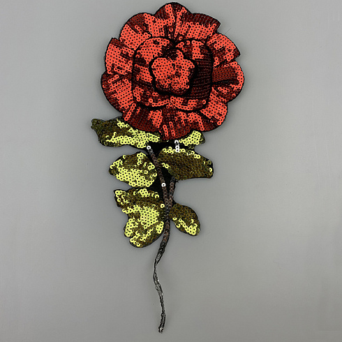 Термонаклейка "Цветок" с пайетками S922 красный, оливковый, 36,5 см