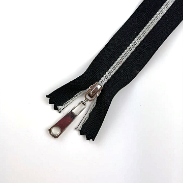 Молния пластик неразъемная 15 см, черный, серебро