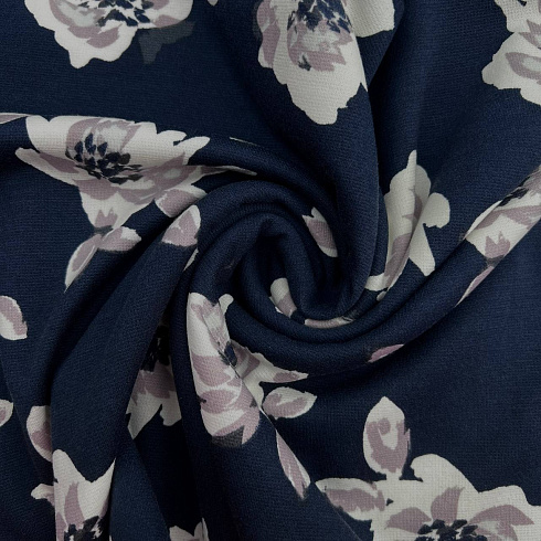 Трикотаж джерси принт "Цветы" WPP611, темно-синий, бледно-розовый,  270 г/м², 150 см
