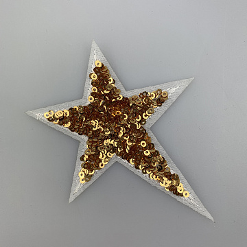Термонаклейка "Звезда ассиметричная" с пайетками KL-105 золото 9,5см