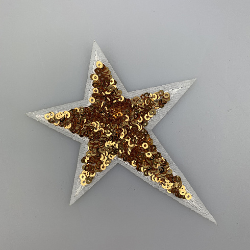 Термонаклейка "Звезда ассиметричная" с пайетками KL-105 золото, 9,5 см