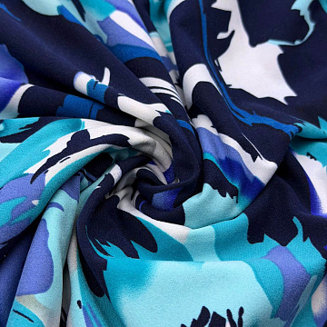 Трикотаж масло "браш" ITY074, темно-синий, голубой, 150 см, 200 г/м²