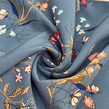 Ниагара принт "Цветы" N4717 бежевый, джинсовый, 150 см, 110 г/м²