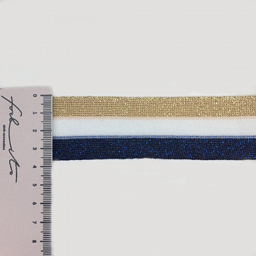Тесьма (лампас) с люрексом Т T069 золото, белый, темно-синий 4см (намотка 80 ярдов)