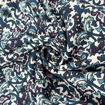 Шифон спандекс принт "Узоры" D8, белый, фиолетовый, синий, 150 см, 100 г/м²