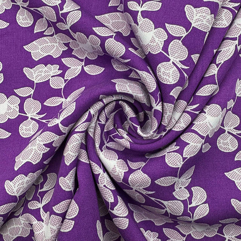 Вискоза-твил "Цветы" GR-007, фиолетовый, белый, 150 см, 110 г/м²