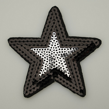 Термонаклейка "Звезда" с пайетками KL-152 черный, серебро 7,5см