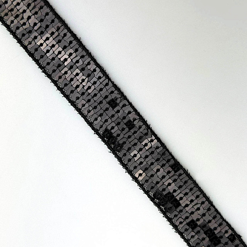 Тесьма декоративная с паетками Т/n-0036 черный, 2 см (намотка 15 ярдов)