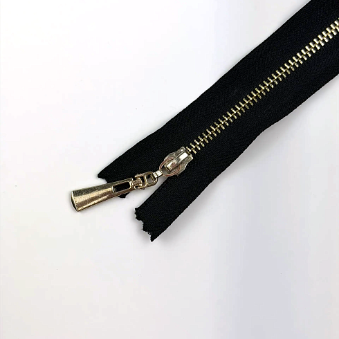 Молния металлическая неразъемная 20 см, черный, золото