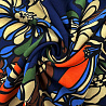 Шифон вельвет принт "Крупные цветы" R-217, темно-синий, бежевый, 70 г/м², 150 см фото №1