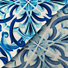 Вискоза (штапель) принт двухсторонний бордюр "Узоры" D112-1-1, синий, белый, 110 г/м², 150 см. фото № 3