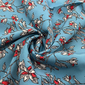 Ниагара принт "Цветы" N9051 голубой, коралловый, 150 см, 110 г/м²