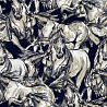 Плательная принт "Кони" D 61037 бежевый, темно-синий, 250 г/м², 150 см фото № 2